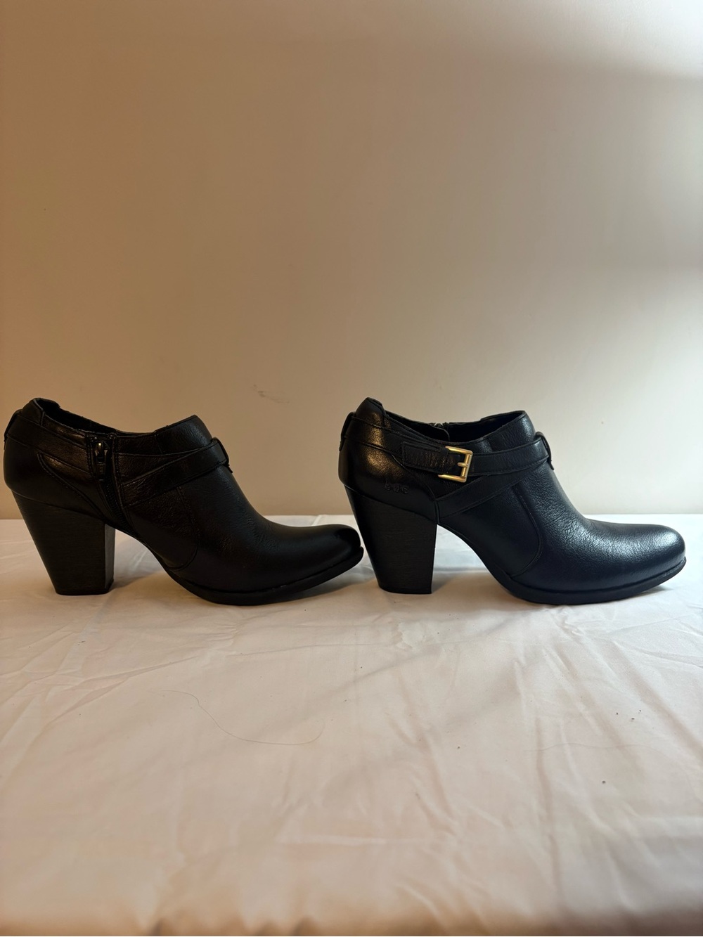 BOC Born Black Leather Ankle Booties With Side Buck Strap & Zip Closure